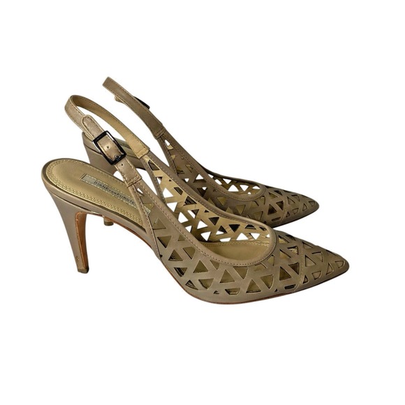 Diane Von Furstenberg Shoes - Diane VonFurstenberg Slingback Pointed Toe Cutout Heels Size 9.5M Tan Leather
